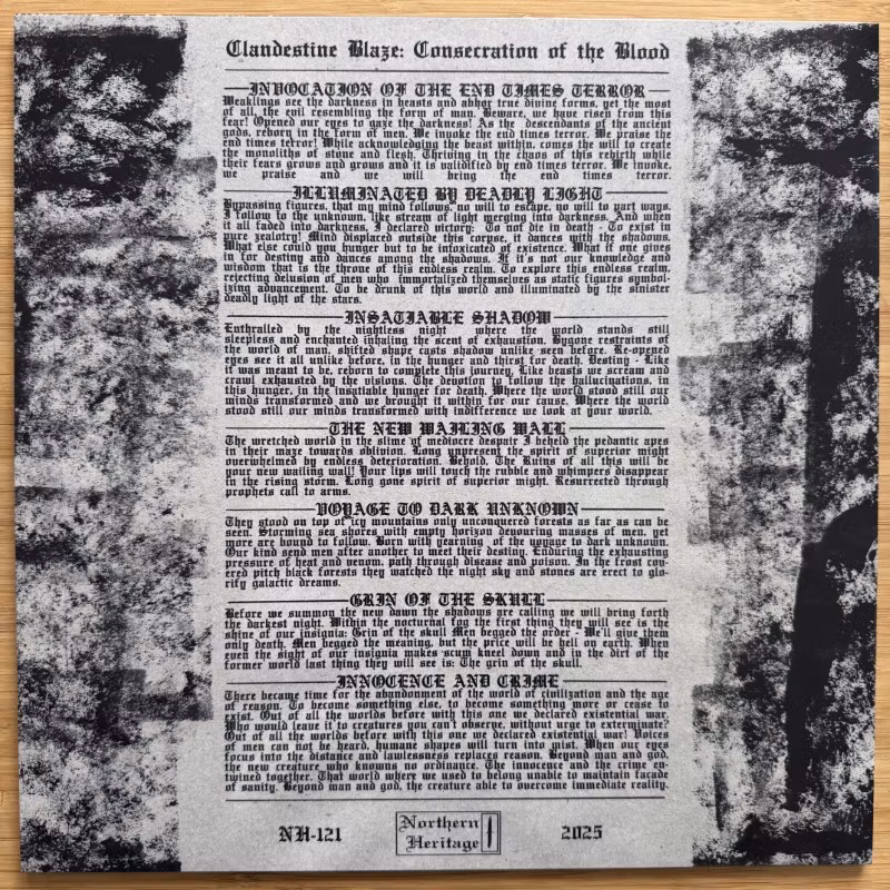 CLANDESTINE BLAZE Consecration Of The Blood (Northern Heritage - Finland original) (NM) LP