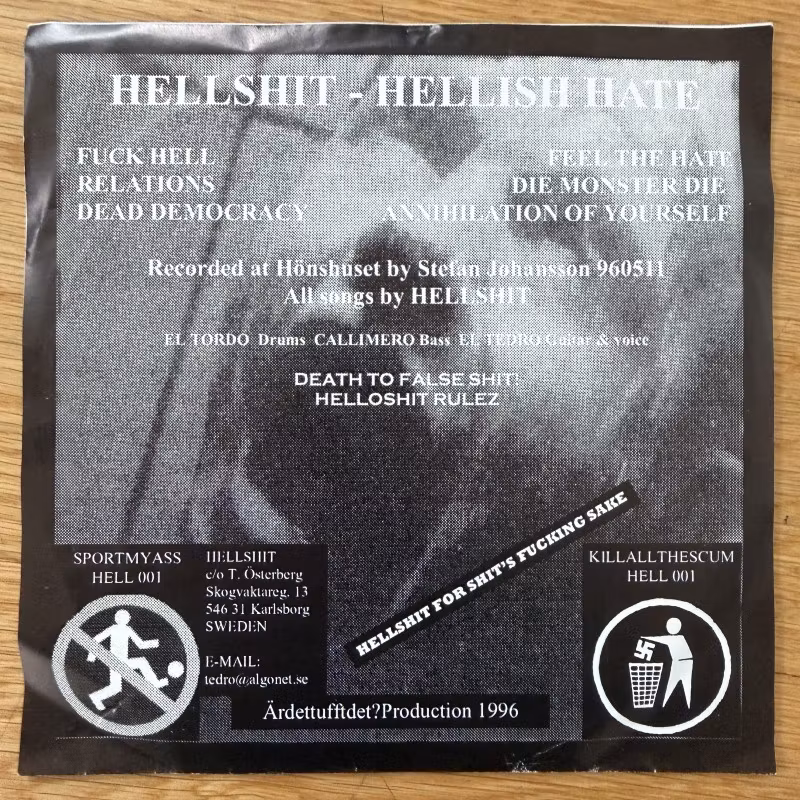 HELLSHIT Hellish Hate (Pink vinyl) (Ärdettufftdet? - Sweden original) (VG) 7"