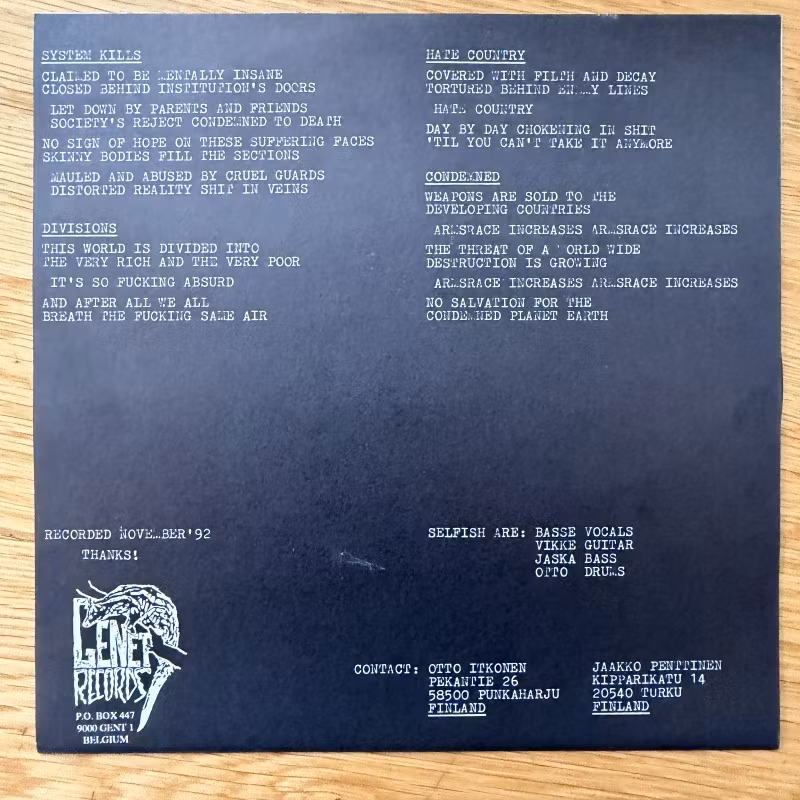 SELFISH Selfish (Genet - Belgium original) (EX) 7"