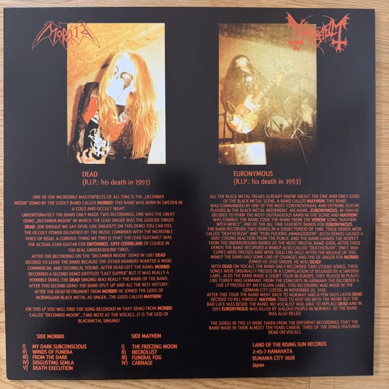 MORBID / MAYHEM A Tribute To The Black Emperors (Land of the Rising Sun - Europe 2012 reissue) (NM) LP
