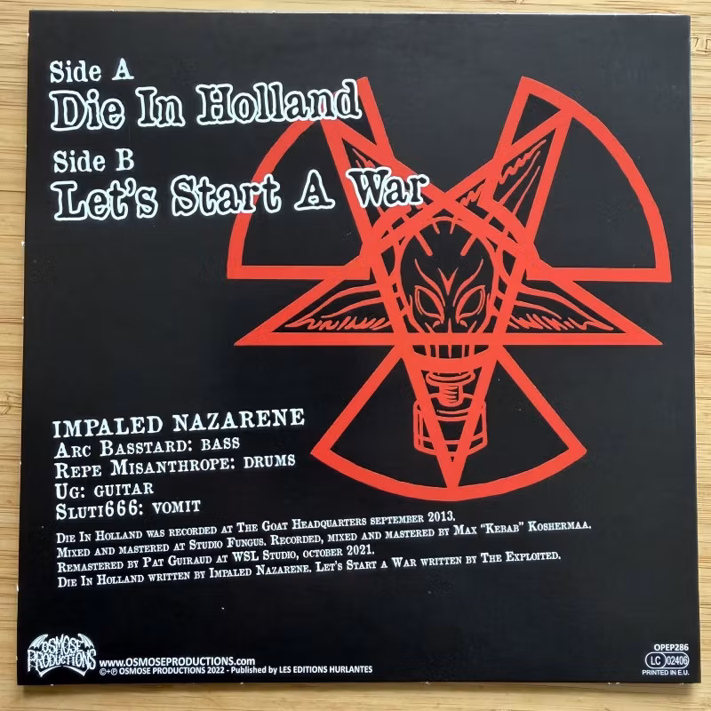 IMPALED NAZARENE Die In Holland (Osmose - France 2022 reissue) (NM) 7"