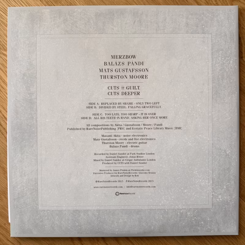 MERZBOW, MATS GUSTAFSSON, BALÁZS PÁNDI, THURSTON MOORE Cuts Of Guilt, Cuts Deeper (RareNoise - UK original) (NM) 2LP