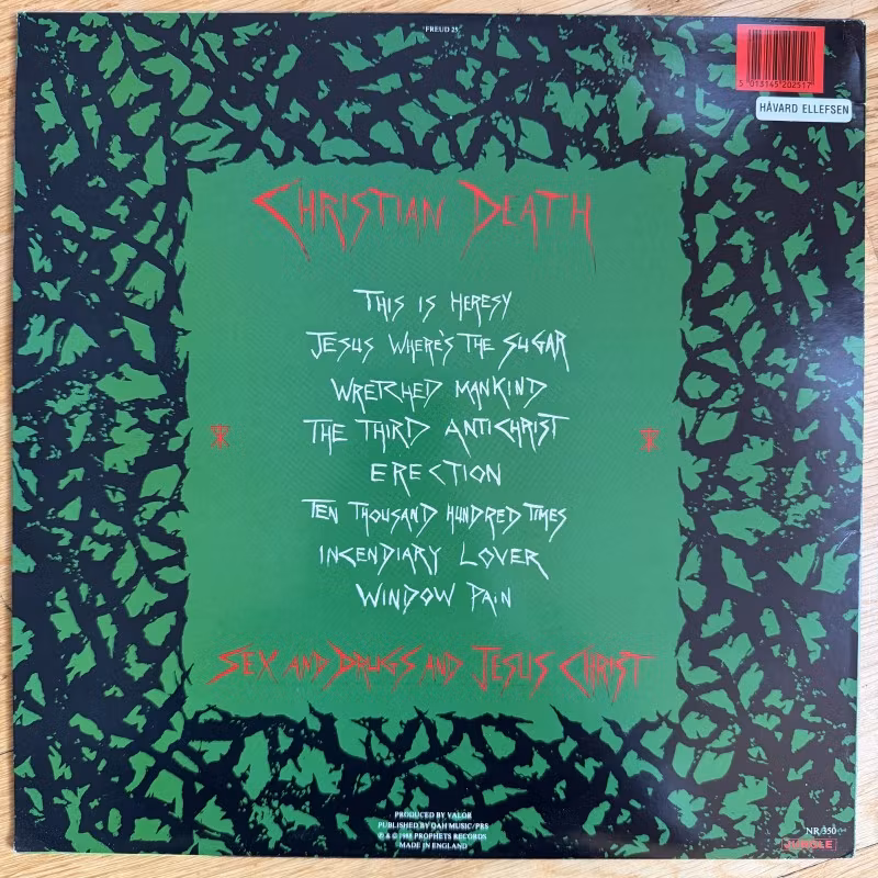 CHRISTIAN DEATH Sex And Drugs And Jesus Christ (Jungle - UK original) (VG+/EX) LP