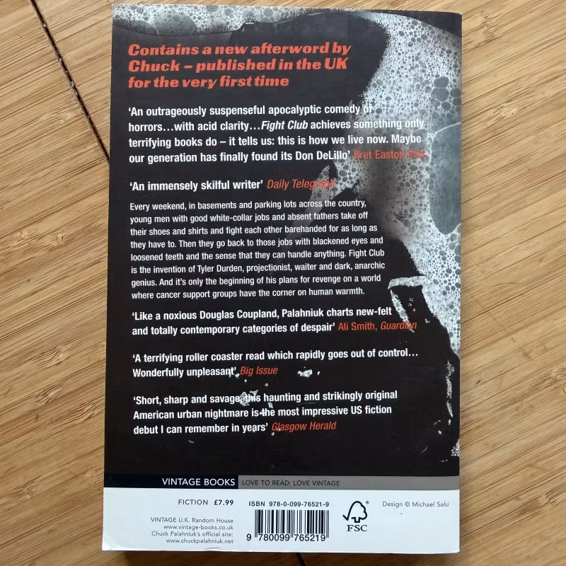 CHUCK PALAHNIUK Fight Club (Vintage - UK) (EX) BOOK