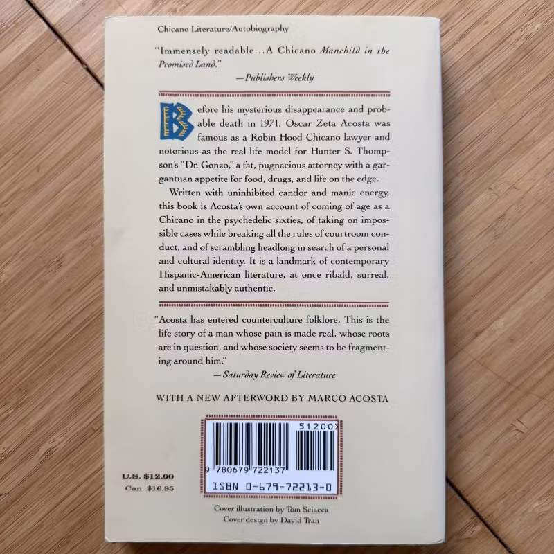 OSCAR ZETA ACOSTA The Autobiography of a Brown Buffalo (Vintage - USA) (EX) BOOK