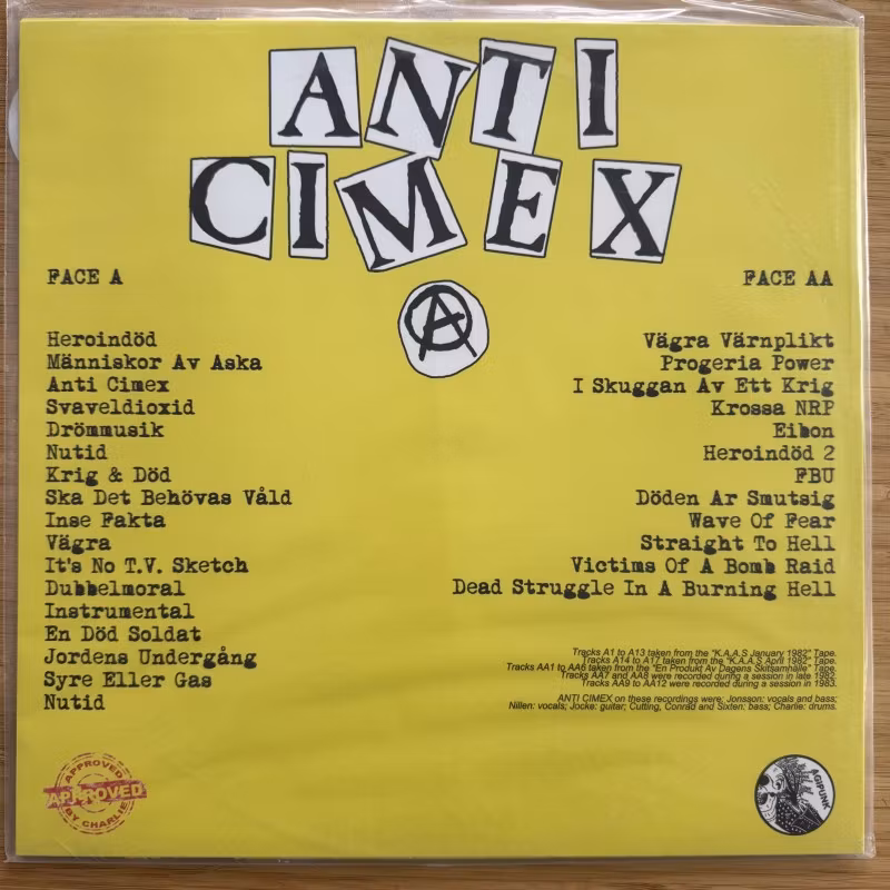 ANTI CIMEX The Complete Demos Collection 1982 - 1983 (Yellow vinyl, with patch) (Agipunk - Italy original) (NM) LP