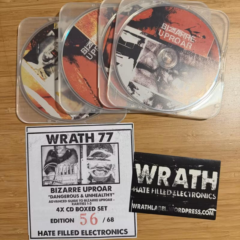 BIZARRE UPROAR “Dangerous & Unhealthy” Advanced Guide To Bizarre Uproar - Rarities 1-5 (Wrath - Finland original) (NM) 4xCD BOX
