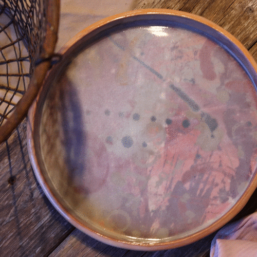 Handgjord keramik - Fat i lila och orange toner