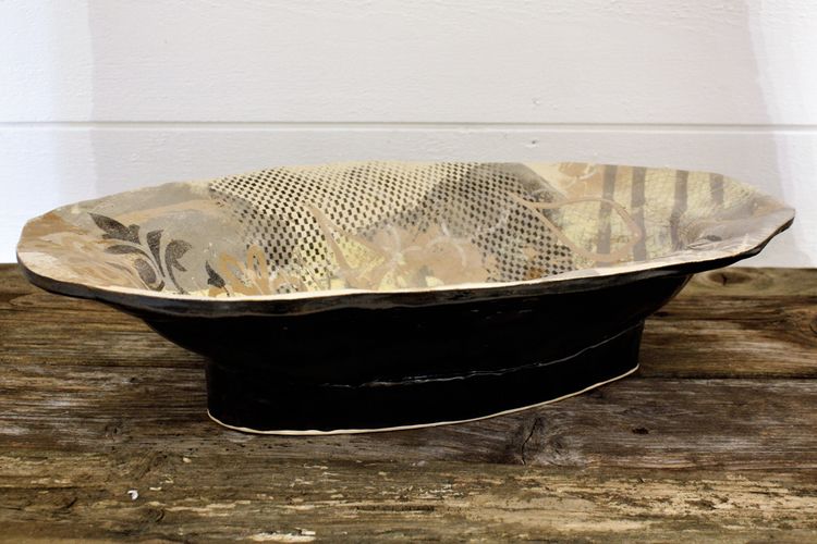 Handgjord keramik - Oval skål i monoprinting