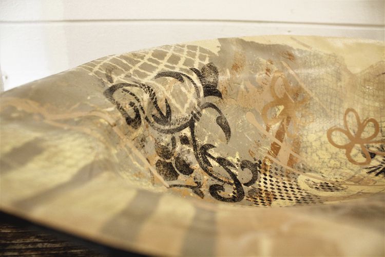 Handgjord keramik - Oval skål i monoprinting