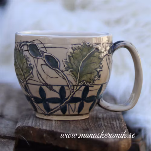 Fantasia - Temugg Gröna Blad - handgjord keramik i stengods