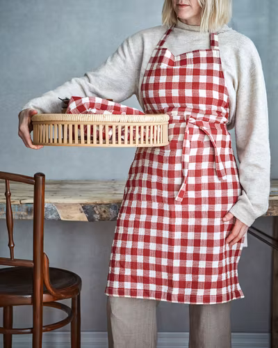 Förkläde INGRID, Röd/vit