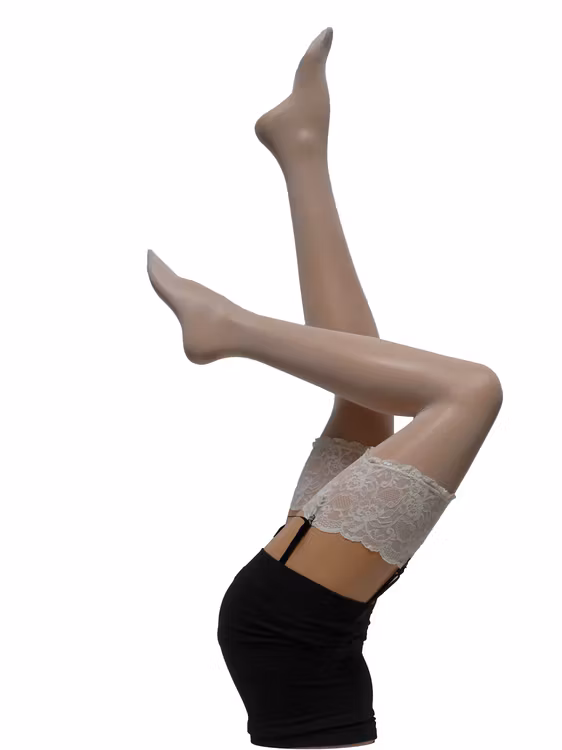 Bali stocking vit med bred spetskant 20 den XL