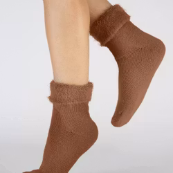 Ankelstrumpa med fluffig mudd Noisette brun