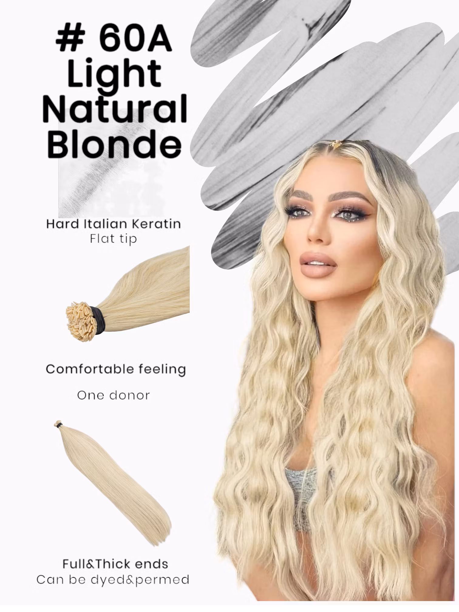 Keratin /Nail hair extensions  Flat-Tip # 60A ( Light Natural Blonde )