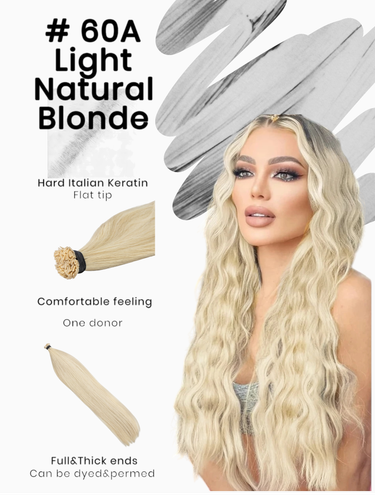Keratin /Nail hair extensions  Flat-Tip # 60A ( Light Natural Blonde )