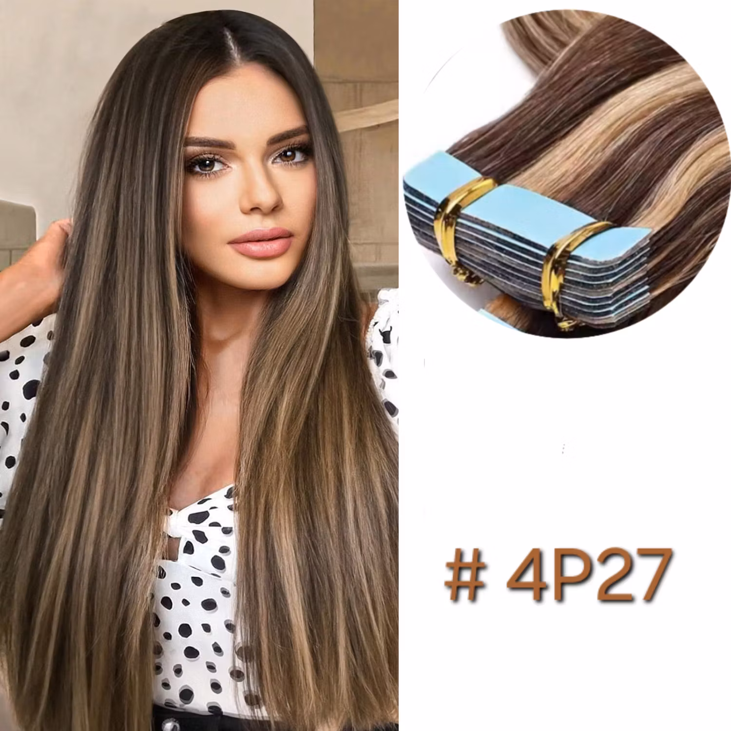 Invisible Tape in Extensions  #4P27 Medium Brown & Dark Blonde