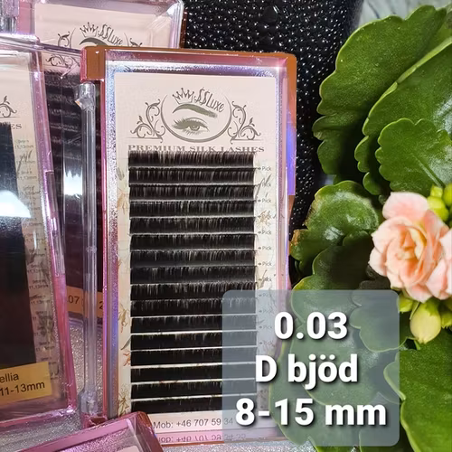 Mega volym SS Luxe fransar D böj 0.03 Premium silk lashes D curl 0.03 8-15 mm