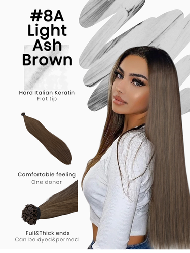 Keratin /Nail hair extensions  Flat-Tip # 8A ( Light Ash Brown)