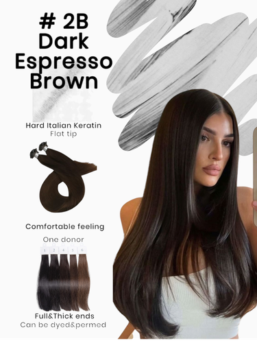 Keratin /Nail hair extensions  Flat-Tip # 2B ( Dark Espresso Brown)