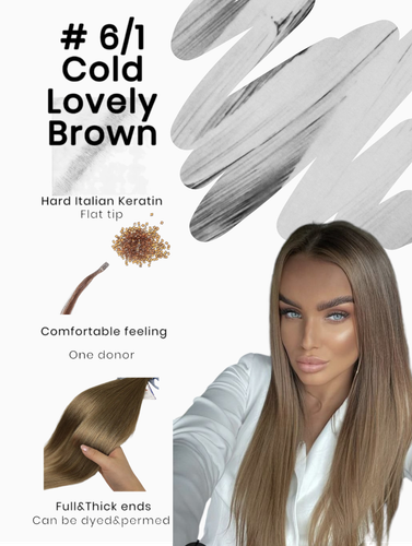 Keratin /Nail hair extensions  Flat-Tip # 6/1 ( Cold Lovely brown)