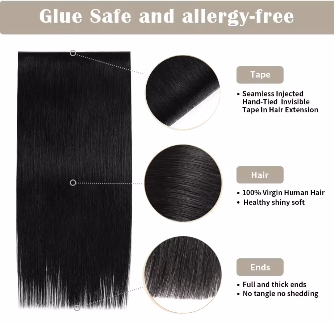 Long Seamless Invisible Tape In Hair Extension  - #1 Jet Black