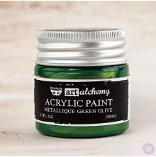 Prima Finnabair Art Alchemy Acrylic Paint 50ml - Metallique Green Olive