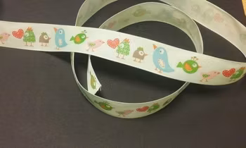 Grosgrain med tryck, 25mmx1m, bird crazy  740605