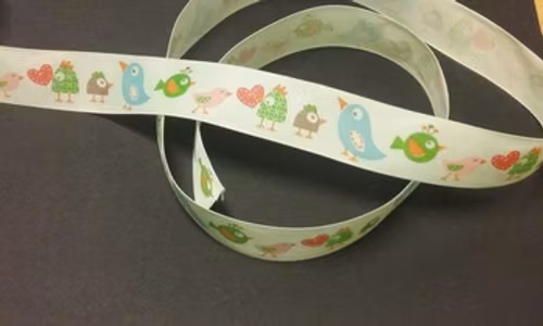 Grosgrain med tryck, 25mmx1m, bird crazy  740605