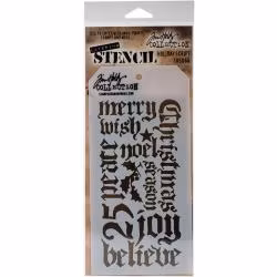 Tim Holtz Layered Stencil 4.125X8.5 - Holiday Script