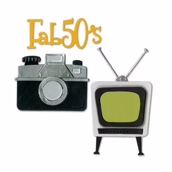 659504 Sizzix Thinlits Die Set - Retro TV, camera Fab 50's