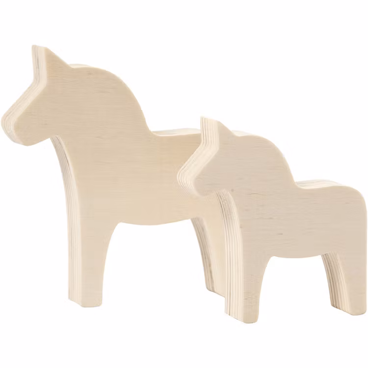 Dalahäst plywood, 2-pack 10x9,5 cm och 8x7 cm