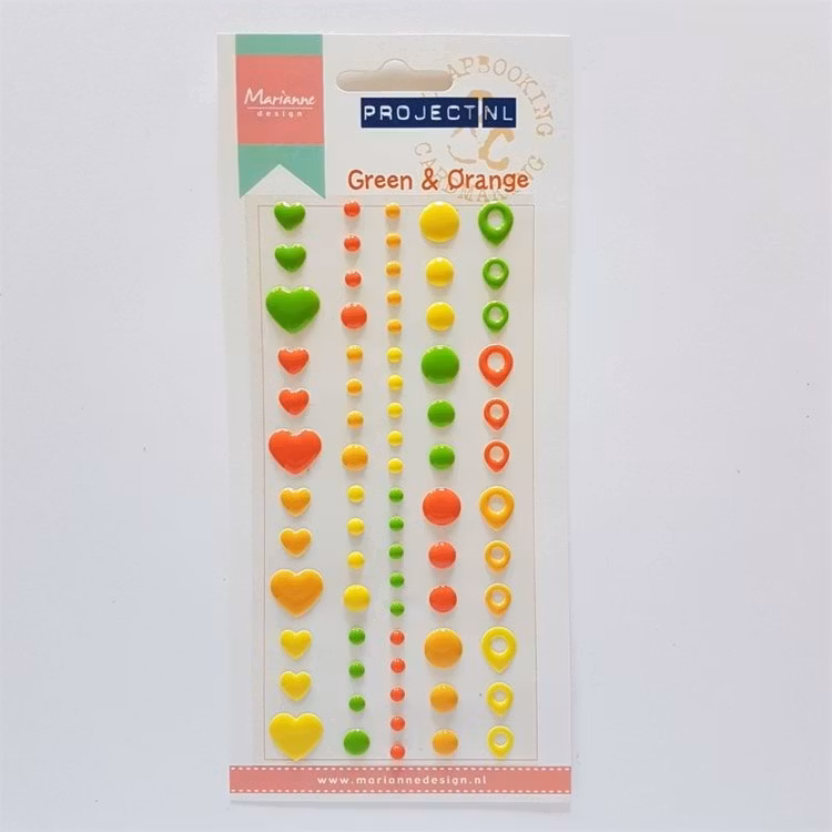 Enamel dots & hearts - Green & Orange