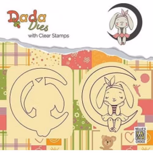 Nellie Snellen die+stamp - bunny on moon