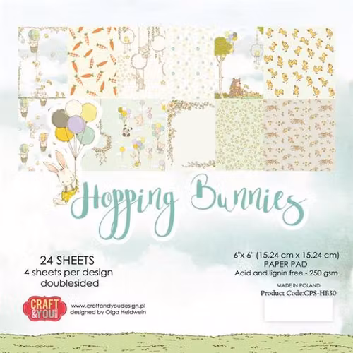 Craft & You Paperpad 12x12 - Hopping Bunnies CPS-HBU30