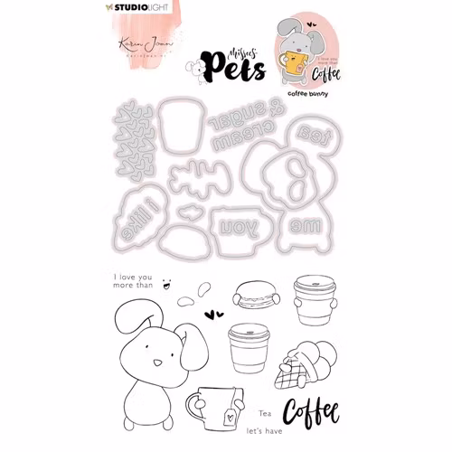 Studio light dies & stamps Missees Pets - coffee bunny