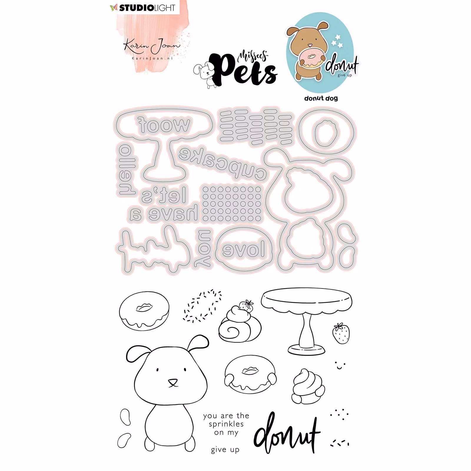 Studio light dies & stamps Missees Pets - donut dog