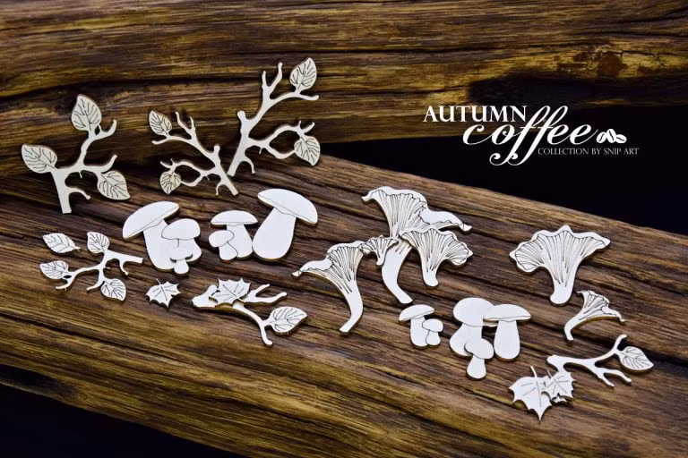 Snipart Chipboard - 34854 Autumn Coffee – Mushrooms – set