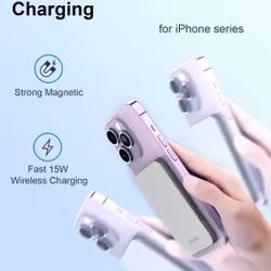 HINOVO Mag-Safe Power Bank 5000mAh, Metall Design 0.35 Ultratunn Magnetisk Powerbank, 15W Snabbladdning Externt Batteri för iPhone 15/14/13/12-Serien