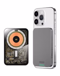HINOVO Mag-Safe Power Bank，MB1-5000X, 0,35 ultratunn magnetisk laddningsbank med 5000mAh, Cyberpunk-stil transparent batteripack för iPhone 15/14/13/12-serien