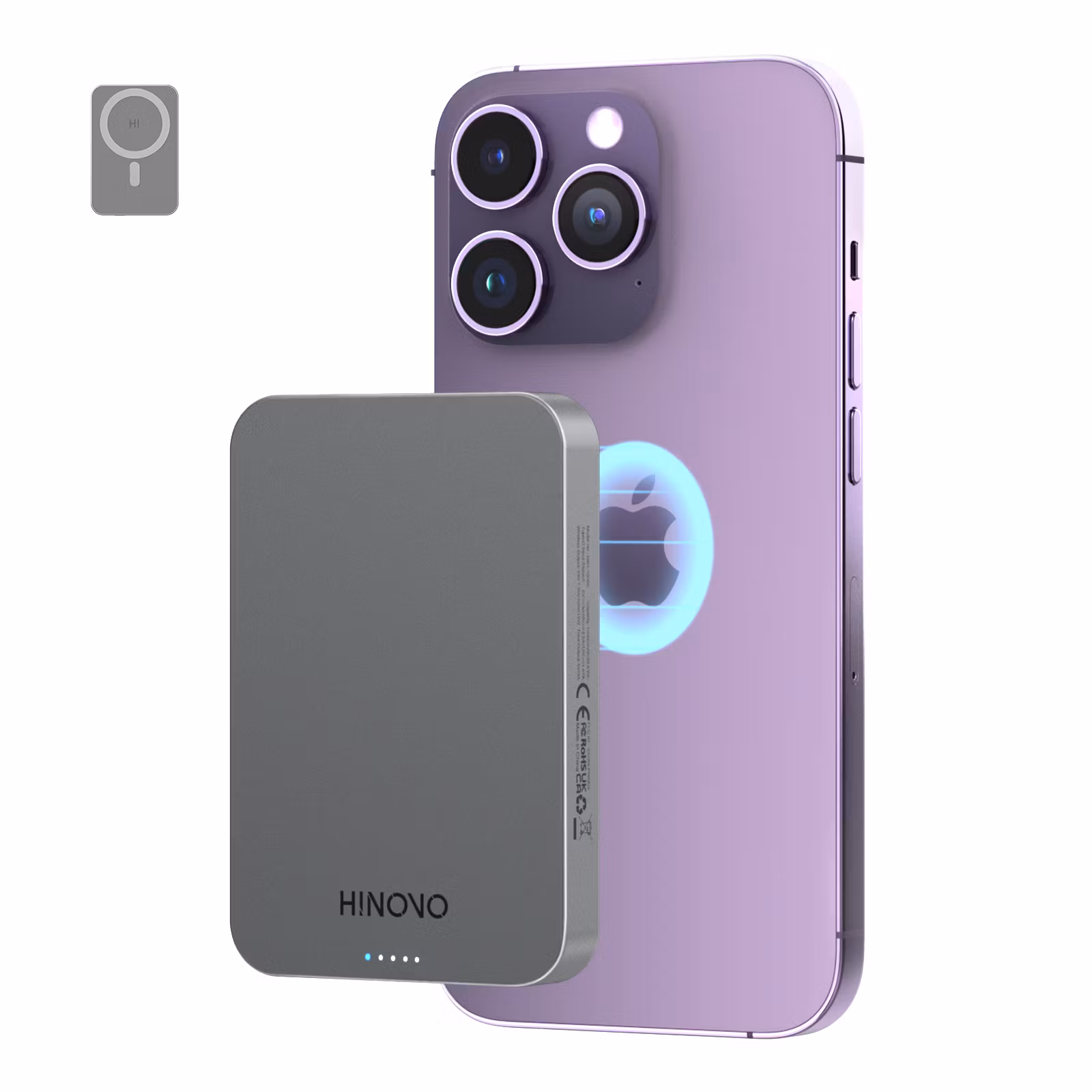 HINOVO Mag-safe Power Bank 10000mAh, MK1-10000, Ultrakompakt Magnetisk Powerbank, Metall Design 20W PD Snabbladdningsbatteri för iPhone 15/14/13/12-serien
