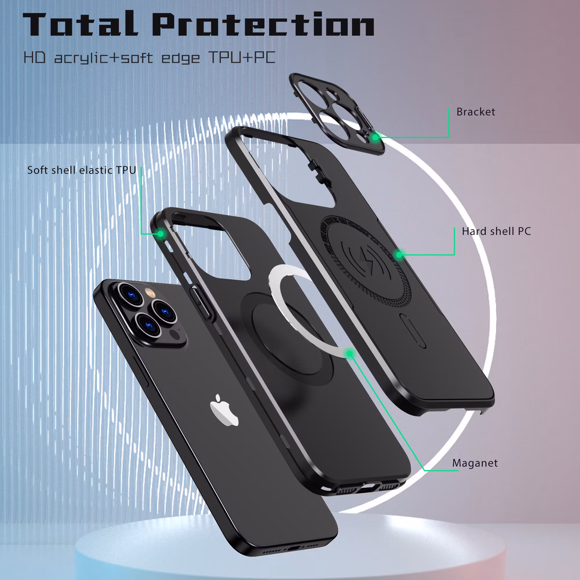CFYJ iPhone 15 Serie Magnetiskt Skyddsskal med Justerbart Stashstativ, skydd av militärkvalitet, inbyggt kamerastativ, magnetiskt telefonfodral för iPhone 15 Serie, svart