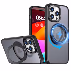 CFSYB2 iPhone 15 Pro Magnetfodral | Mag-Safe-kompatibelt | Inbyggt Osynligt Stativ | Slimmat & Matt Genomskinligt | Stöttåligt Skydd | Svart