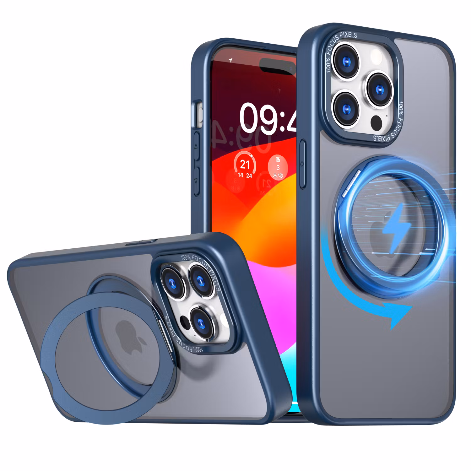CFSYB2 iPhone 15 Pro Magnetfodral | Mag-Safe-kompatibelt | Inbyggt Osynligt Stativ | Slimmat & Matt Genomskinligt | Stöttåligt Skydd | Svart