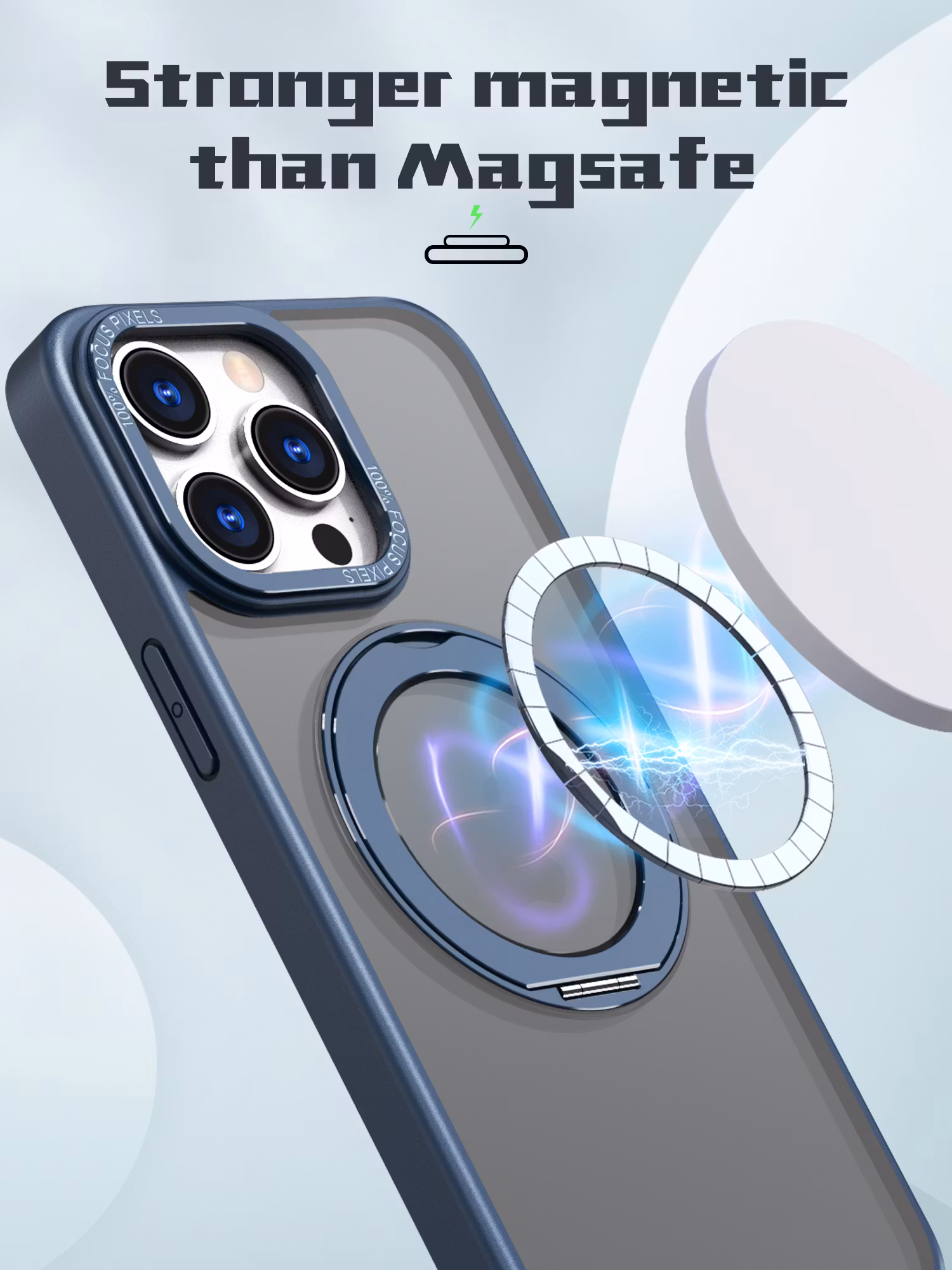 CFSYB2 iPhone 15 Pro Magnetfodral | Mag-Safe-kompatibelt | Inbyggt Osynligt Stativ | Slimmat & Matt Genomskinligt | Stöttåligt Skydd | Svart