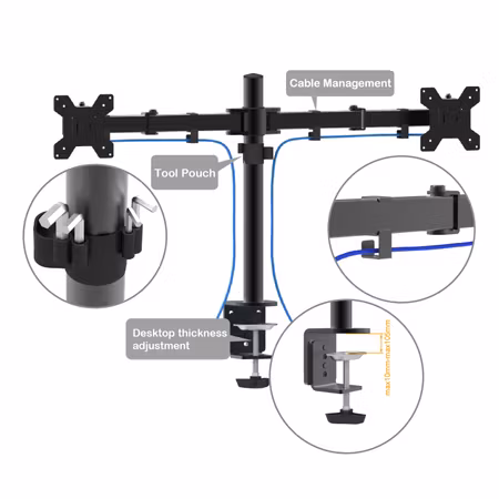 Charmount Dubbel Skärmhållare – Justerbart Fäste för 10''–30'' Skärmar, Maxbelastning 8kg