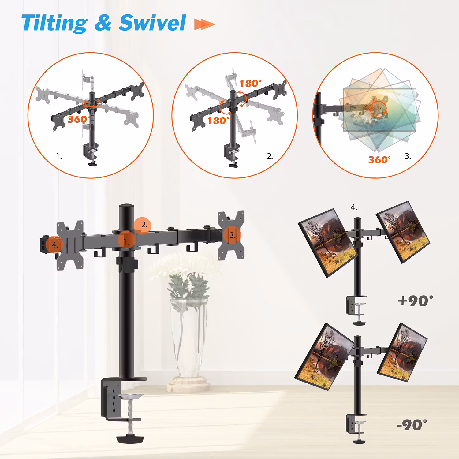 Charmount Dubbel Skärmhållare – Justerbart Fäste för 10''–30'' Skärmar, Maxbelastning 8kg