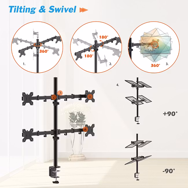 Charmount Skärmhållare för Fyra Skärmar – Justerbart Fäste för 10''–30'' Skärmar, Maxbelastning 8kg per arm