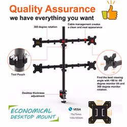 Charmount Skärmhållare för Fyra Skärmar – Justerbart Fäste för 10''–30'' Skärmar, Maxbelastning 8kg per arm