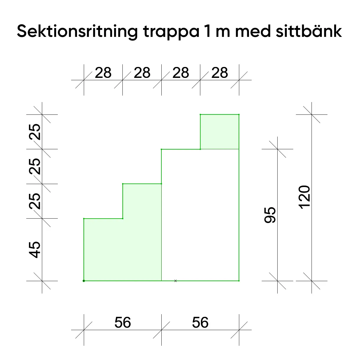 CF Trappa rak 1 m med sittbänk